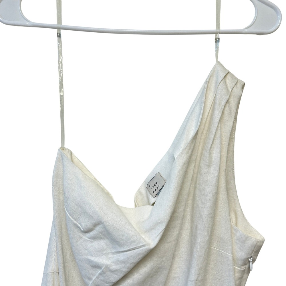 A‎ New Day Women's White One Shoulder Linen Blend Single Strap Mini Dress Size M - Picture 3 of 8
